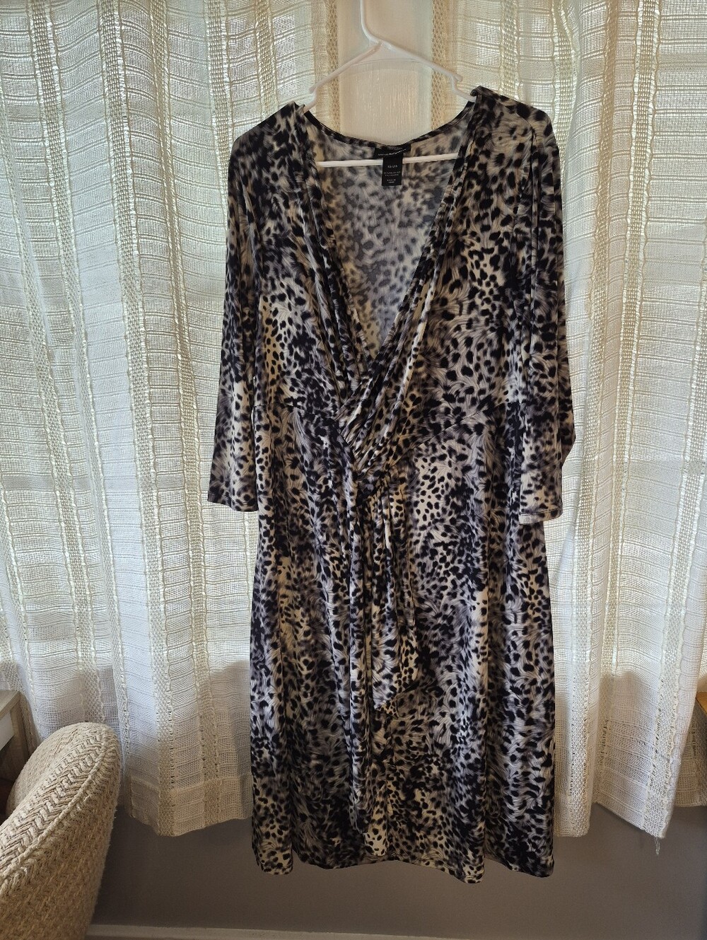 Lane Bryant Black & Cream Animal-Print Waterfall Dress Size 18/20